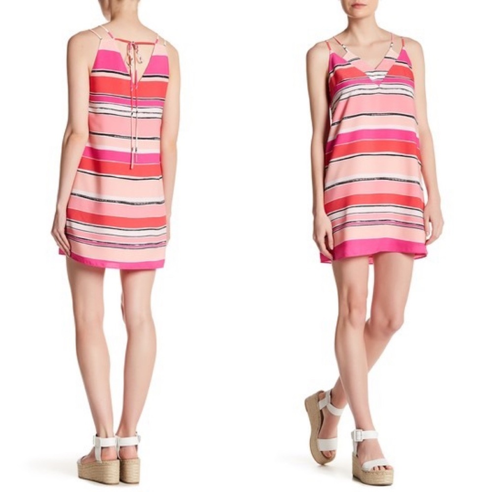 CeCe Striped Shift Dress Pink Coral Sleeveless Tie Back 6 Resort Vacation Summer